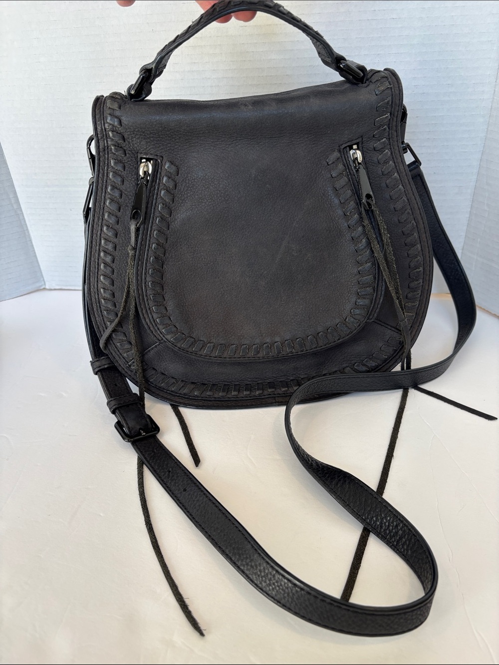 Rebecca Minkoff Black Leather Crossbody Saddle Bag Tassels Boho